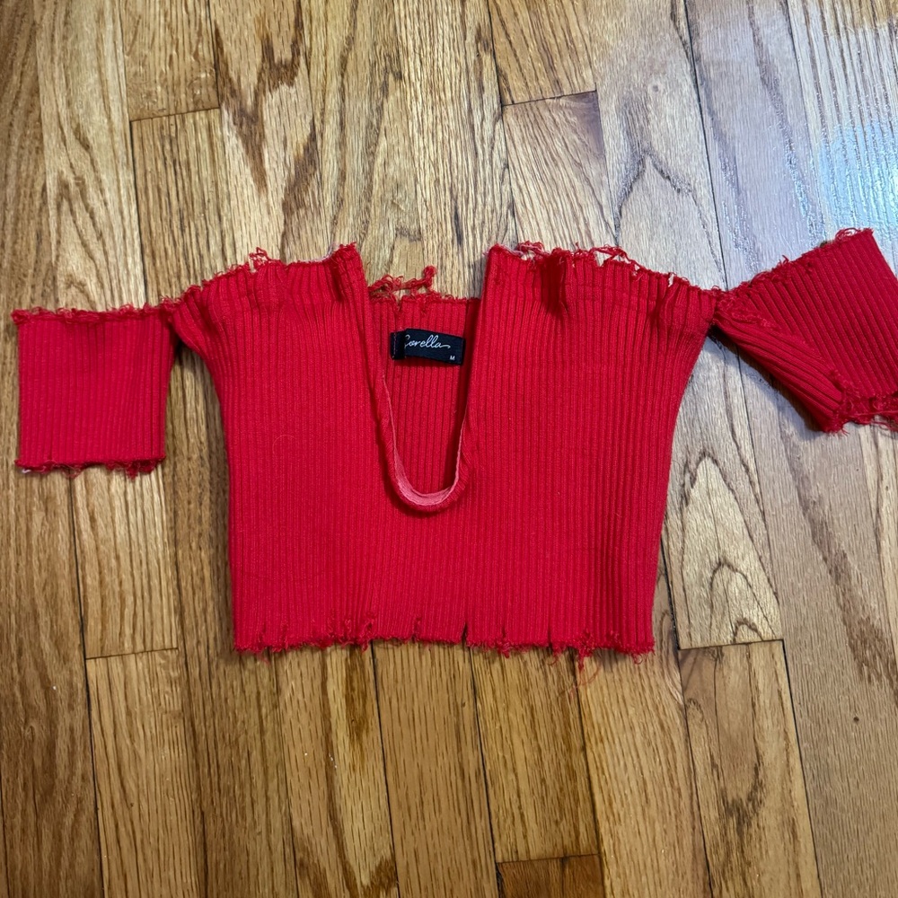 Sorella fringe red cropped top SAME DAY SHIP
